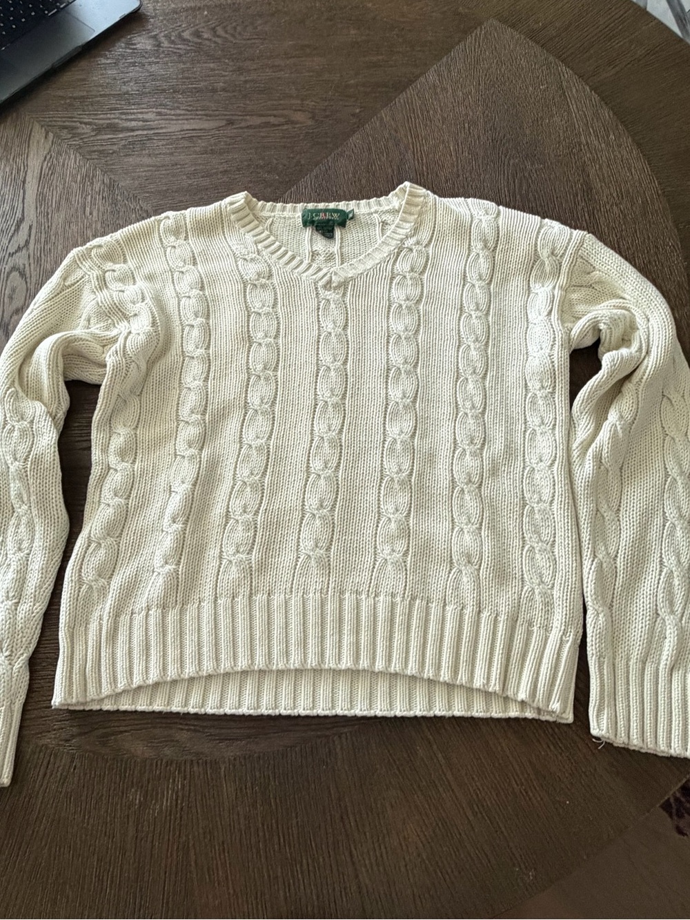 Vintage 1980's J. Crew Cream Cable-Knit V-Neck Sweater